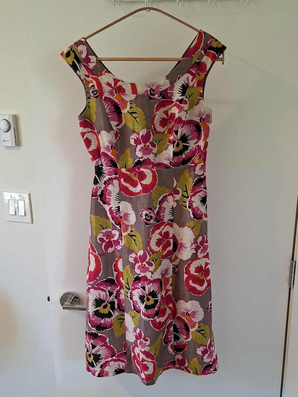 Bold Pansy Floral Print Silk & Linen Summer Fit & Flare Dress (Size US 4)